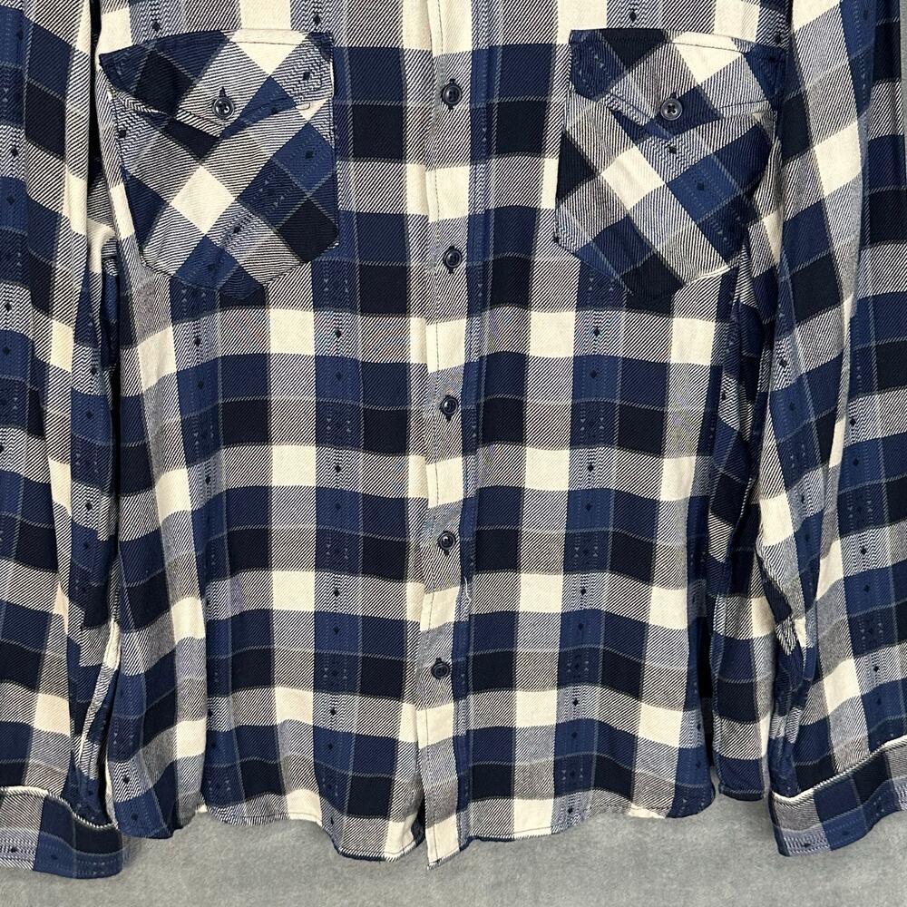 Frye Shirt Mens XXL Blue Plaid Jacquard Flannel Button Front Long Sleeve Western - Picture 3 of 12